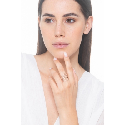 Bague bandeau en or rose 750 avec diamants