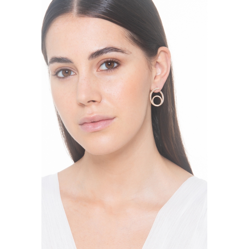 Boucles d'oreilles double cercle en or rose 18k avec diamants Boucles d'oreilles double cercle en or rose 18k avec diamants
