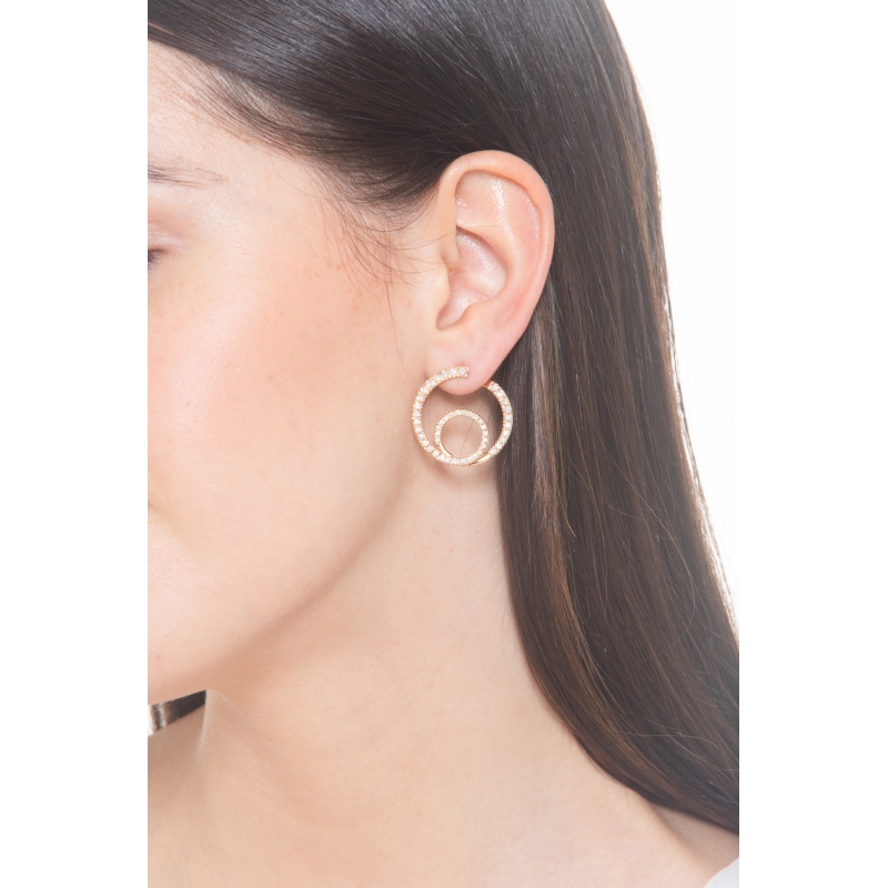 Boucles d'oreilles double cercle en or rose 18k avec diamants Boucles d'oreilles double cercle en or rose 18k avec diamants