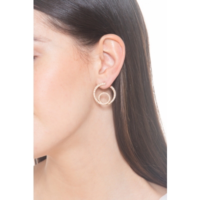 Boucles d'oreilles double cercle en or rose 18k avec diamants