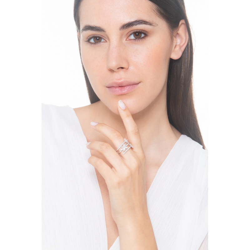 Bague ressort 3 tours en or blanc 18k avec diamants Bague ressort 3 tours en or blanc 18k avec diamants