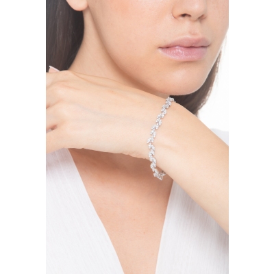 Bracelet en or blanc 18k motif feuilles diamants 