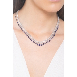 Collier style tennis en or blanc 18k avec saphirs bleus et diamants 2