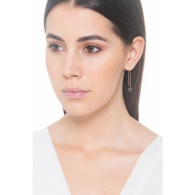 Boucles d'oreilles pendantes en or jaune 18 carats avec étoile