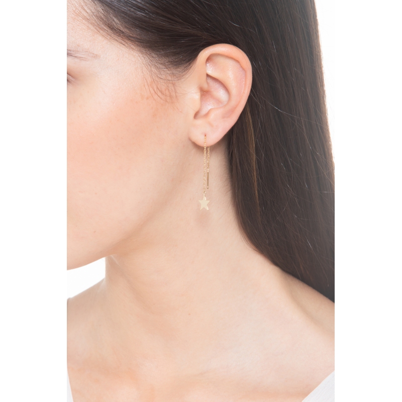 Boucles d'oreilles pendantes en or jaune 18 carats avec étoile Boucles d'oreilles pendantes en or jaune 18 carats avec étoile