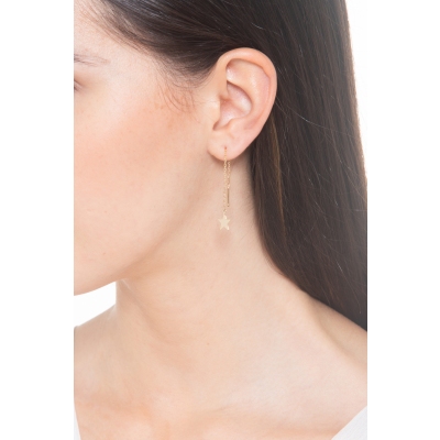 Boucles d'oreilles pendantes en or jaune 18 carats avec étoile
