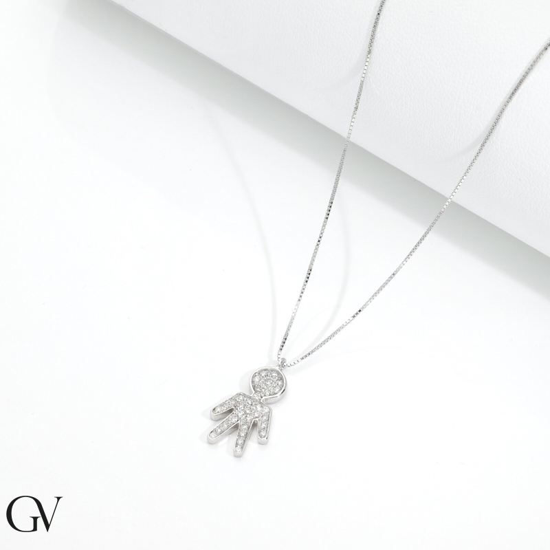 Collier en or blanc 18k avec pendentif enfant  Collier en or blanc 18k avec pendentif enfant