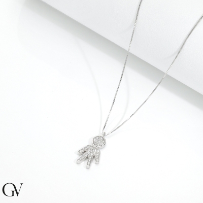 Collier en or blanc 18k avec pendentif enfant 