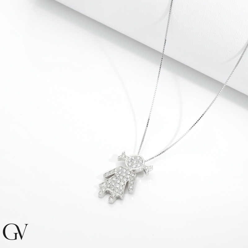Collier en or blanc 18k avec fille en diamants Collier en or blanc 18k avec fille en diamants