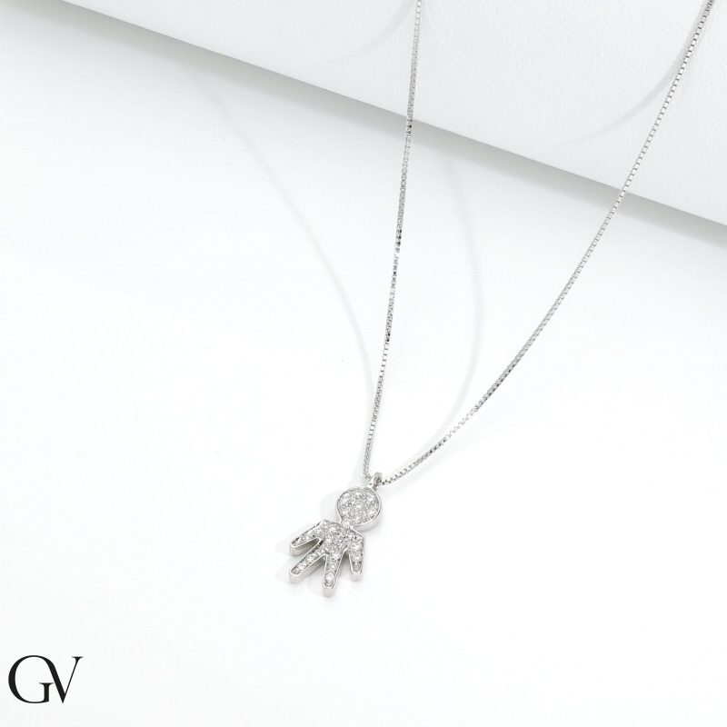 Collier avec pendentif garçon en or blanc 18k en diamants Collier avec pendentif garçon en or blanc 18k en diamants