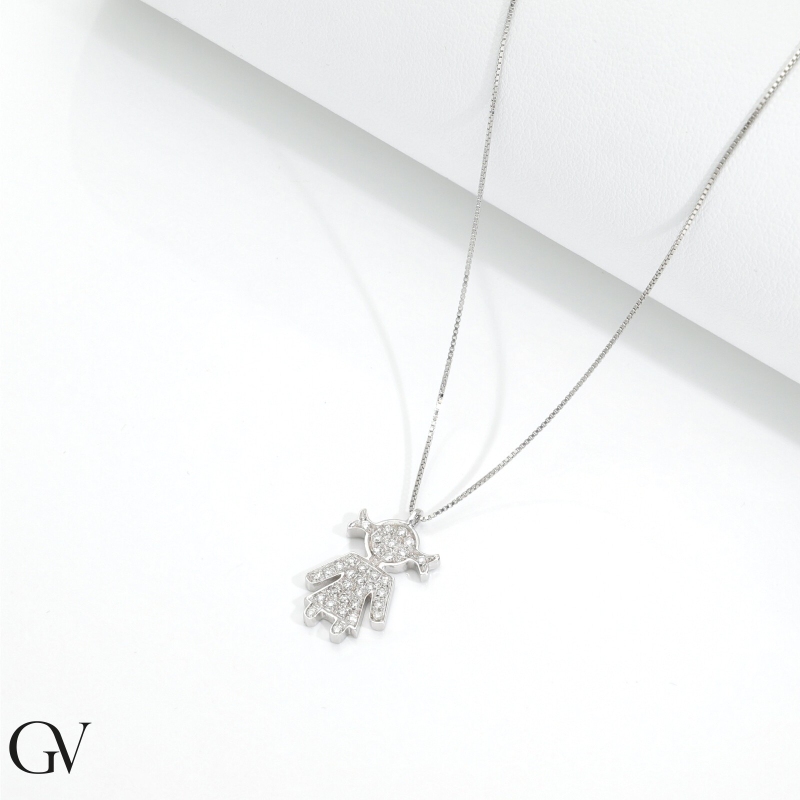 Collier en or blanc 18k avec pendentif fille en diamants  Collier en or blanc 18k avec pendentif fille en diamants