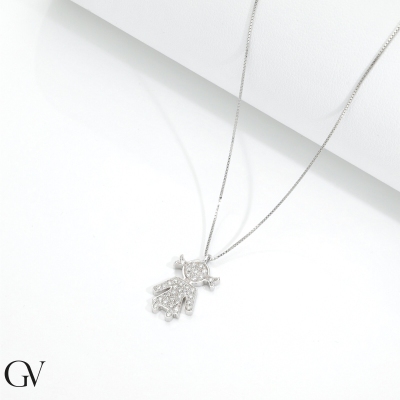 Collier en or blanc 18k avec pendentif fille en diamants 