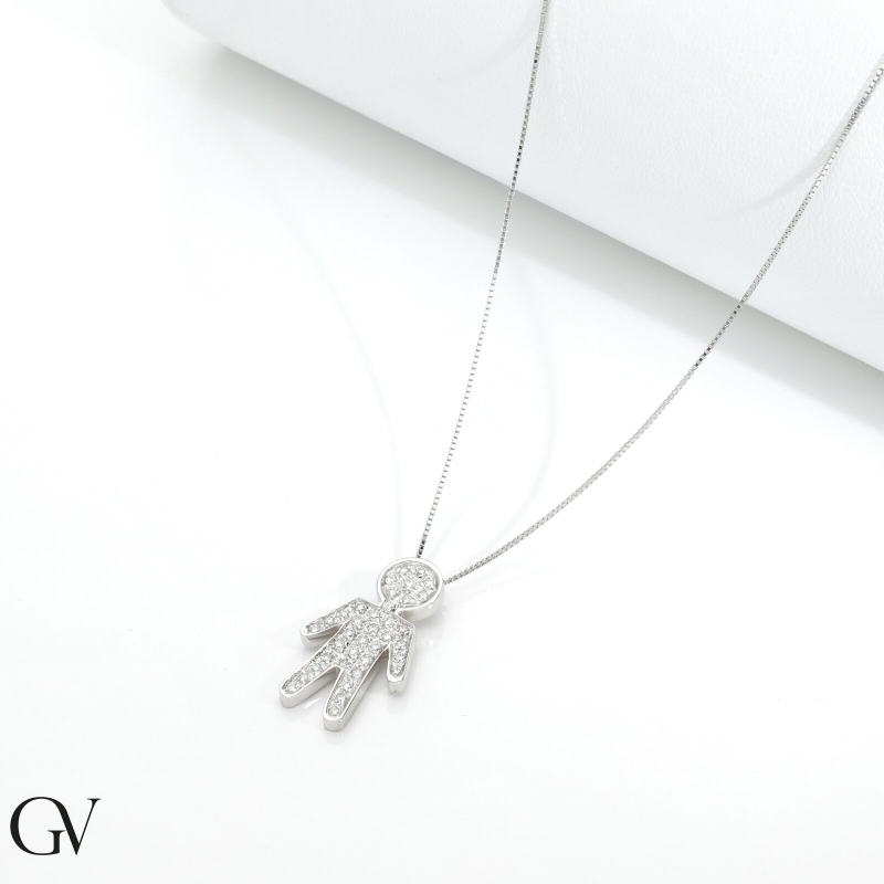 Collier en or blanc 18k avec pendentif garçon en diamants Collier en or blanc 18k avec pendentif garçon en diamants