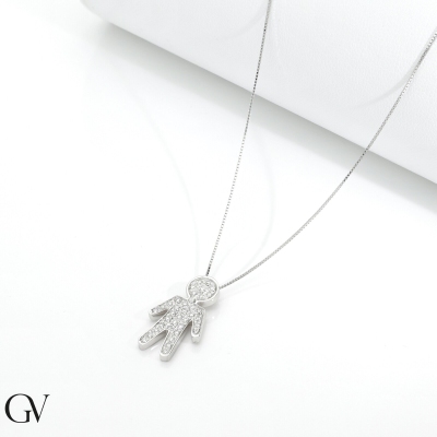 Collier en or blanc 18k avec pendentif garçon en diamants