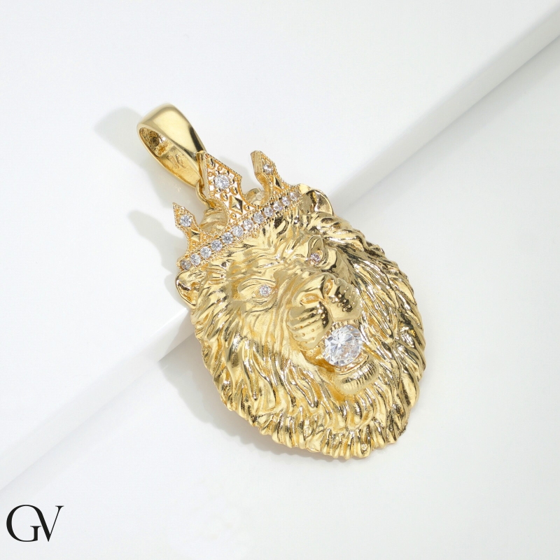 Pendentif Tête Lion Or Jaune 18K  Pendentif Tête Lion Or Jaune 18K