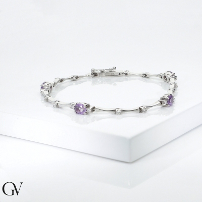 Bracelet en or blanc 18k avec améthystes et diamants