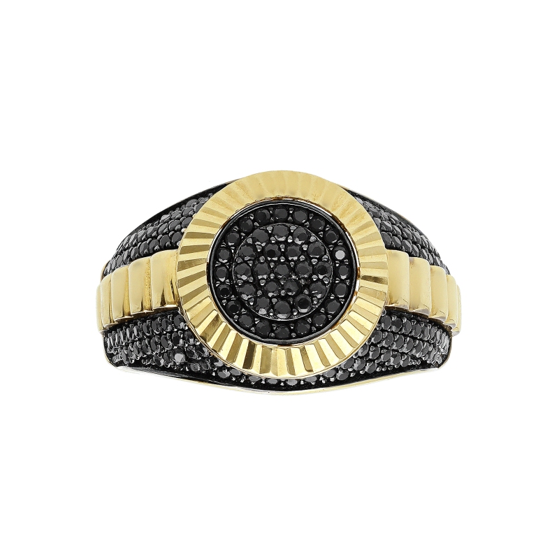 Bague Homme en Or Jaune 18k avec Zircones Noires Bague Homme en Or Jaune 18k avec Zircones Noires