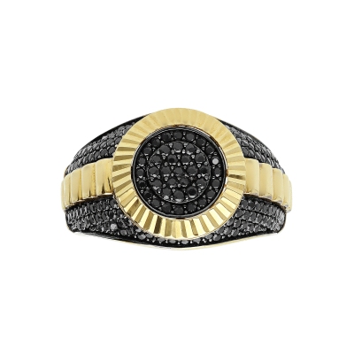 Bague Homme en Or Jaune 18k avec Zircones Noires