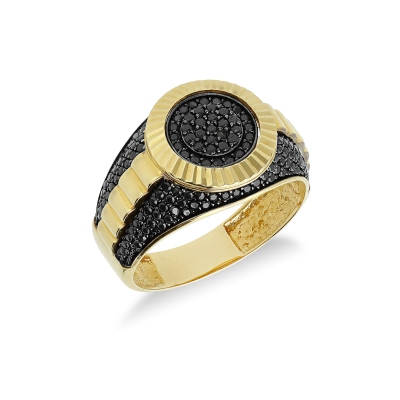 Bague Homme en Or Jaune 18k avec Zircones Noires