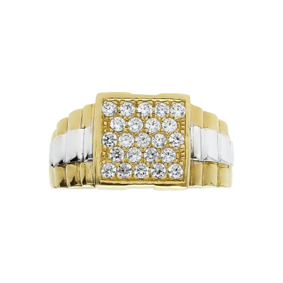 Bague Homme en Or Blanc et Jaune 18k avec Zircones