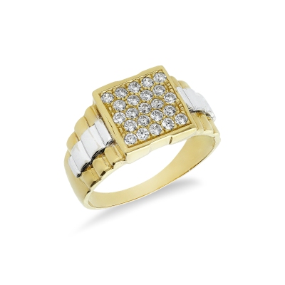 Bague Homme en Or Blanc et Jaune 18k avec Zircones