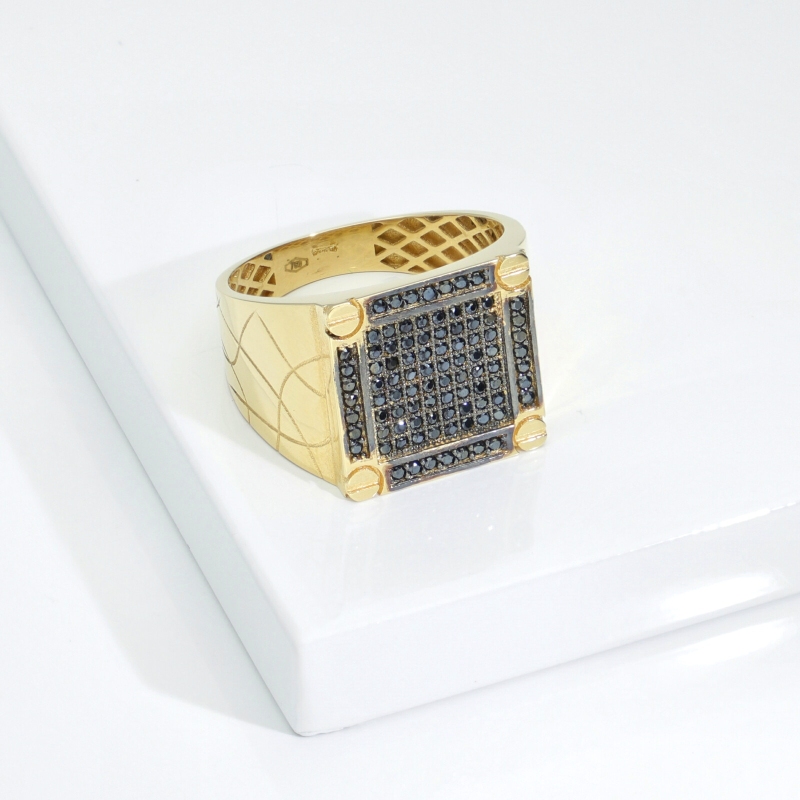 Bague Homme en Or Jaune 750 avec Zircones Noires Bague Homme en Or Jaune 750 avec Zircones Noires