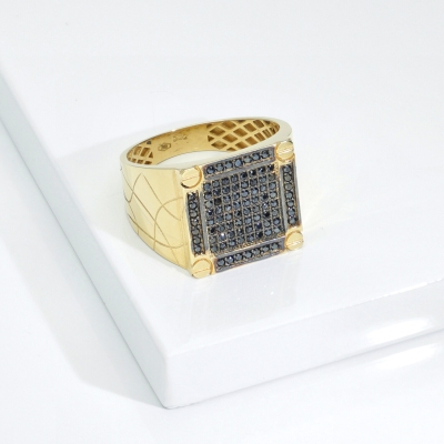 Bague Homme en Or Jaune 750 avec Zircones Noires