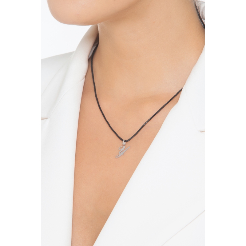 Pendentif avec la lettre Y en initiale cursive en or blanc 18k Pendentif avec la lettre Y en initiale cursive en or blanc 18k
