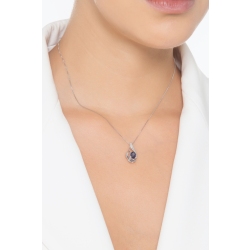 Collier Femme Saphir Bleu Ovale & Diamants Brillants Or Blanc 18k 2