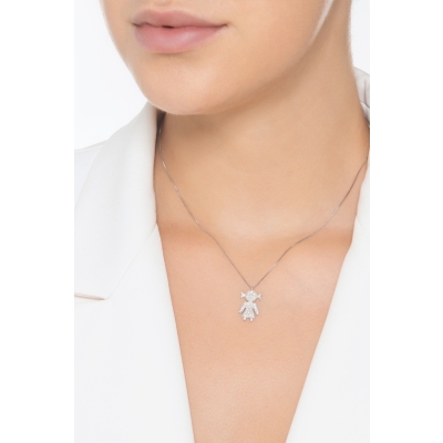 Collier en or blanc 18k avec pendentif fille en diamants 