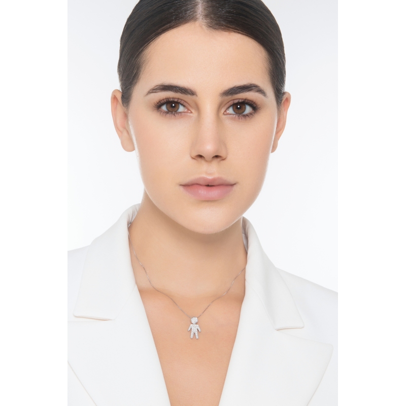 Collier en or blanc 18k avec pendentif garçon en diamants Collier en or blanc 18k avec pendentif garçon en diamants