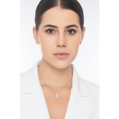Collier en or blanc 18k avec pendentif garçon en diamants