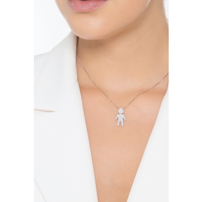 Collier en or blanc 18k avec pendentif garçon en diamants