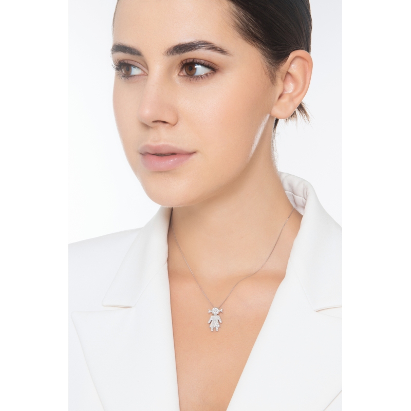 Collier en or blanc 18k avec fille en diamants Collier en or blanc 18k avec fille en diamants