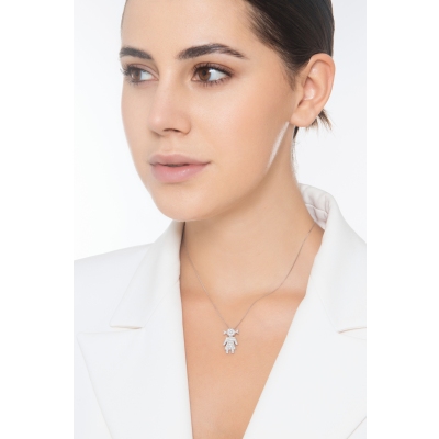 Collier en or blanc 18k avec fille en diamants