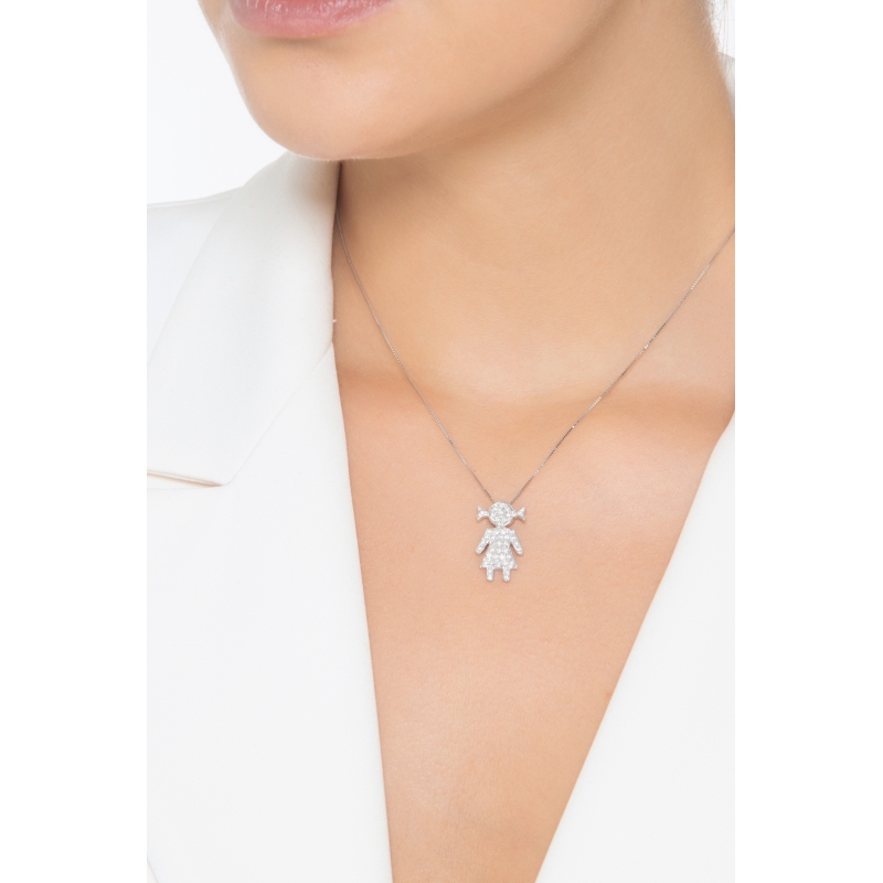 Collier en or blanc 18k avec fille en diamants Collier en or blanc 18k avec fille en diamants