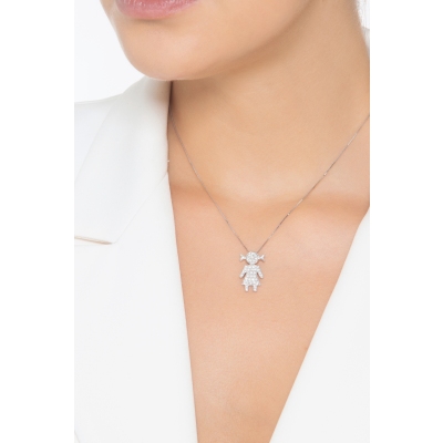 Collier en or blanc 18k avec fille en diamants