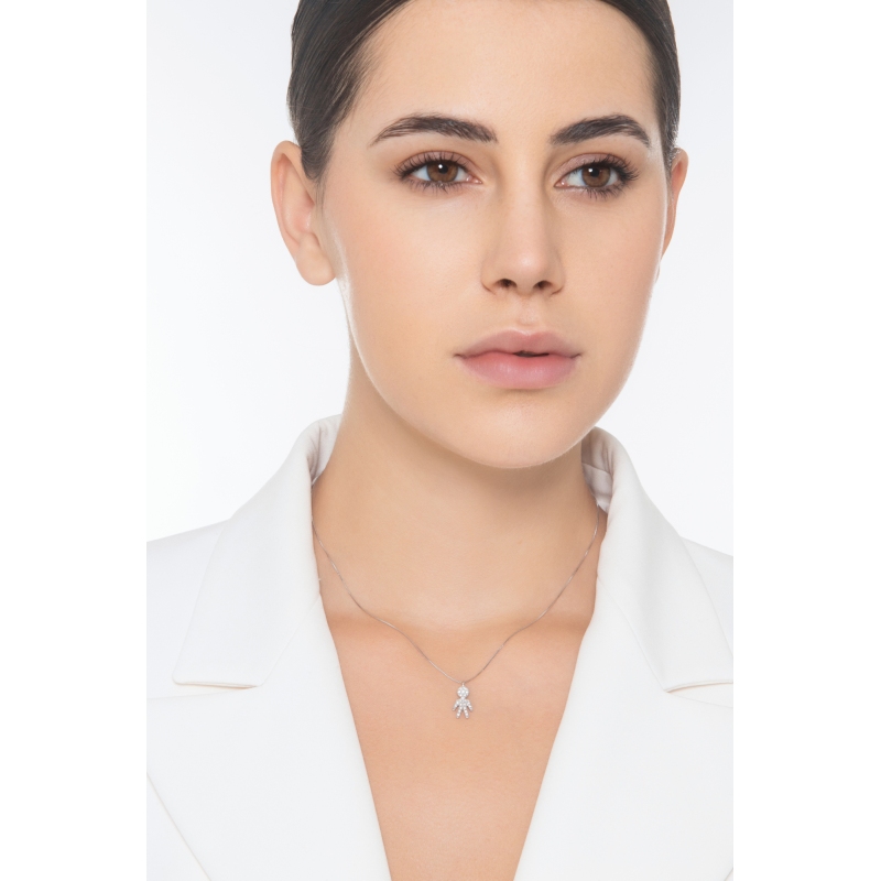 Collier avec pendentif garçon en or blanc 18k en diamants Collier avec pendentif garçon en or blanc 18k en diamants