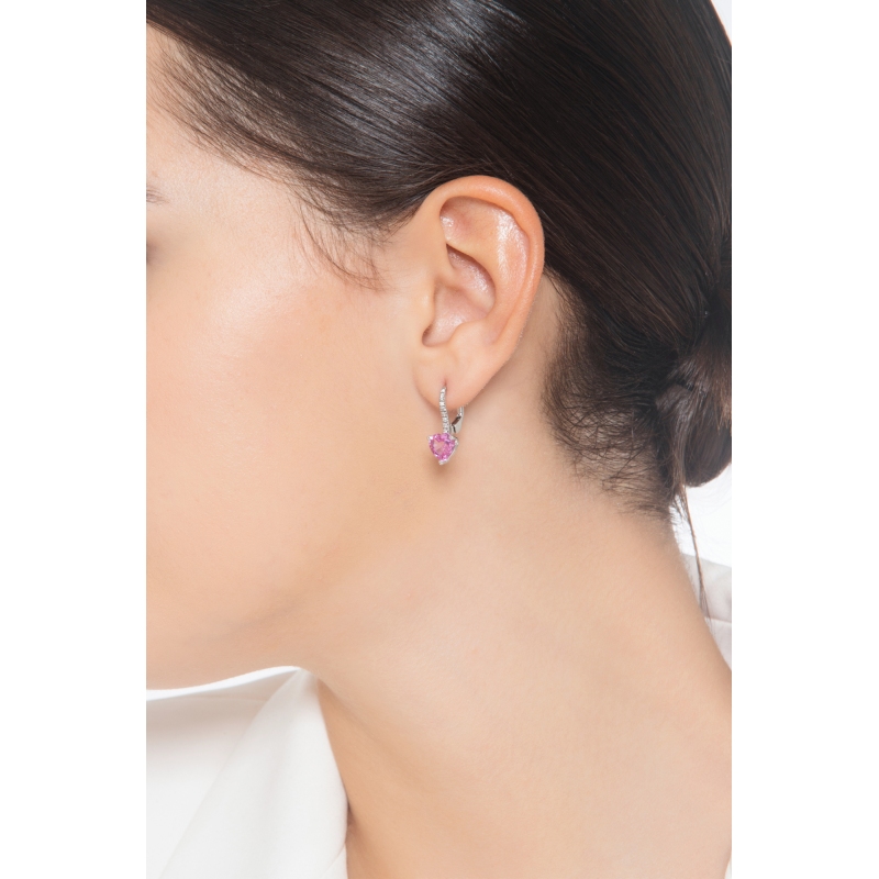 Boucles d'oreilles en or blanc 18 carats avec saphir rose Boucles d'oreilles en or blanc 18 carats avec saphir rose