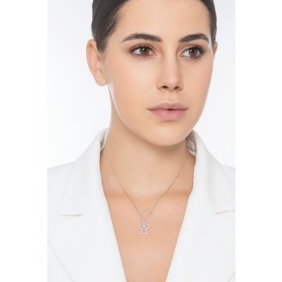 Collier en or blanc 18 carats avec pendentif ange en diamants 