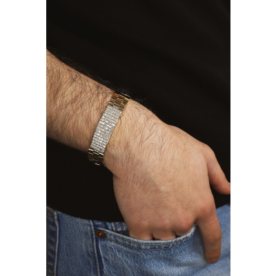 Bracelet homme fantaisie en or jaune 18 carats et zircons
