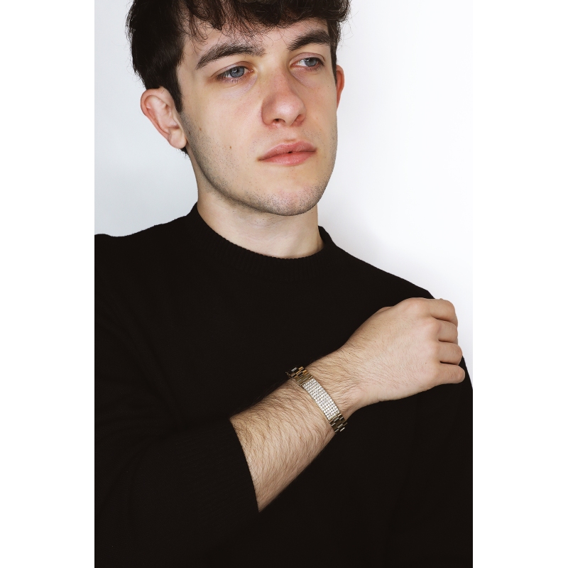 Bracelet homme fantaisie en or jaune 18 carats et zircons