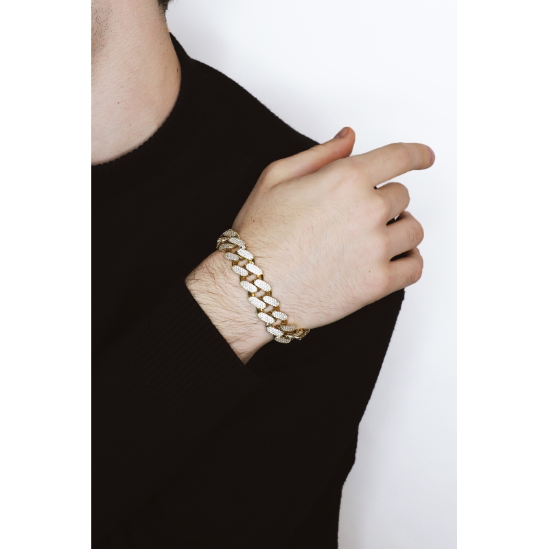 Bracelet homme en or jaune 18K avec zircons Bracelet homme en or jaune 18K avec zircons