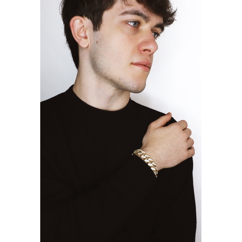 Bracelet homme en or jaune 18K avec zircons Bracelet homme en or jaune 18K avec zircons