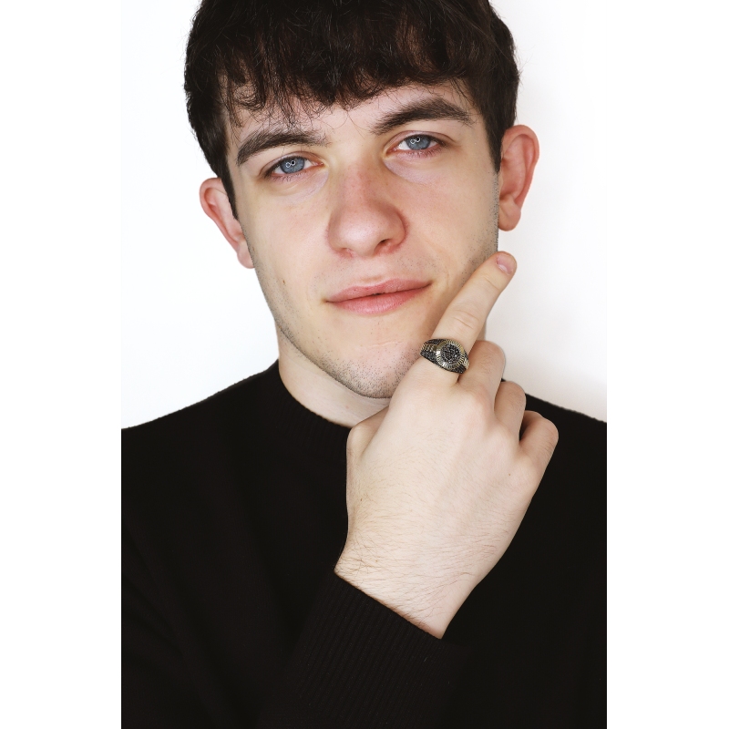 Bague Homme en Or Jaune 18k avec Zircones Noires Bague Homme en Or Jaune 18k avec Zircones Noires