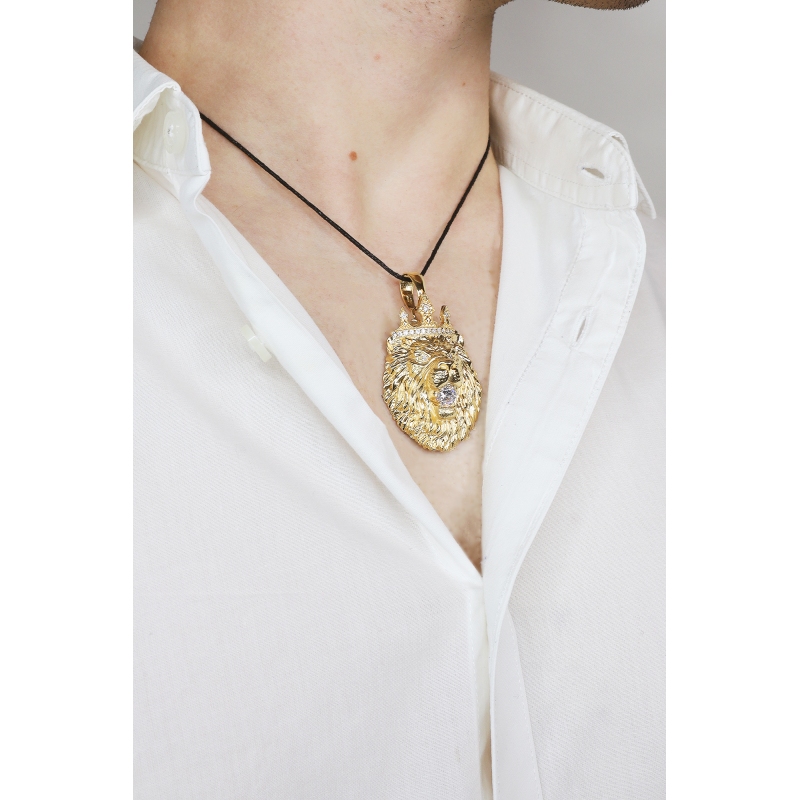 Pendentif Tête Lion Or Jaune 18K  Pendentif Tête Lion Or Jaune 18K