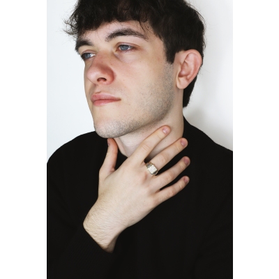 Bague Homme en Or Blanc et Jaune 18k avec Zircones