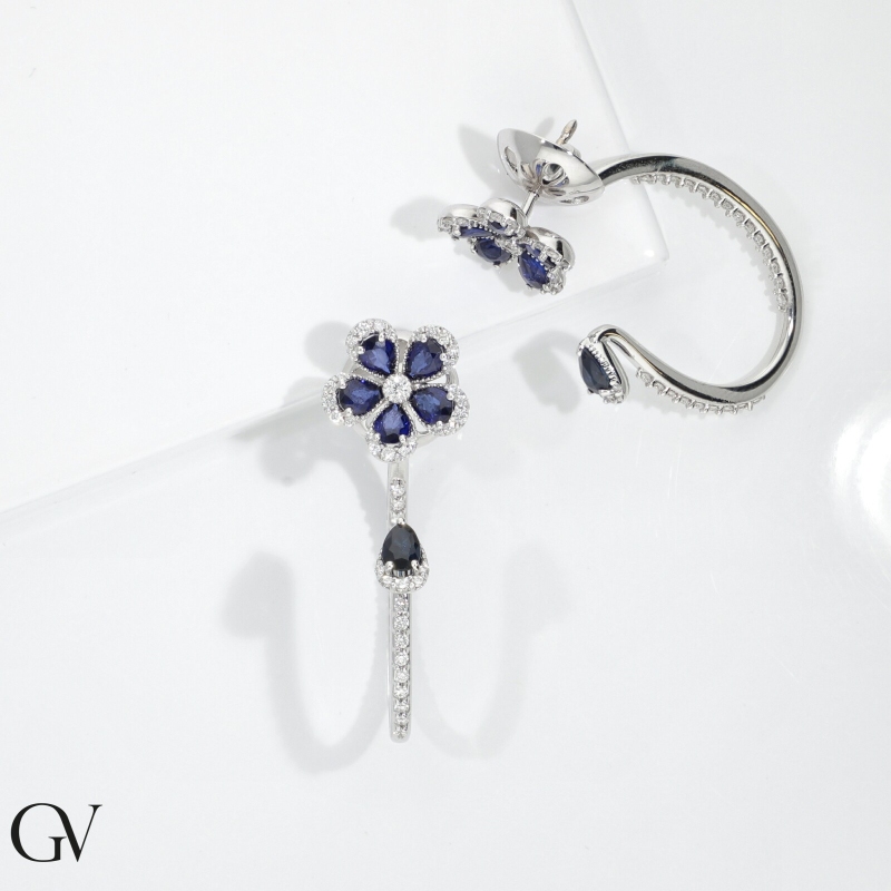 Boucles d'oreilles saphir bleu et diamant Boucles d'oreilles saphir bleu et diamant
