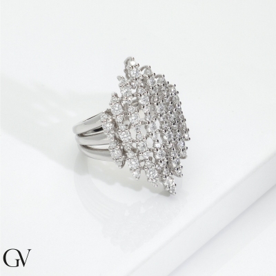 Bague design femme or blanc diamant