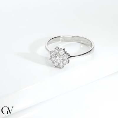  Bague halo en forme de fleur avec diamant